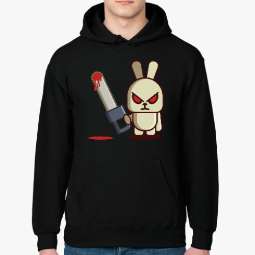 Толстовка худи с принтом Злой кролик с пилой