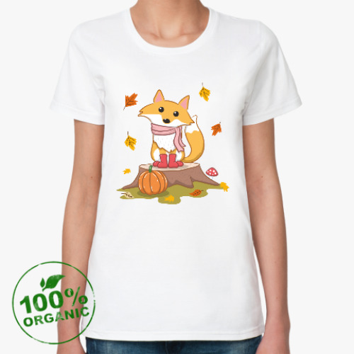 Женская футболка из органик-хлопка с принтом Autumn fox