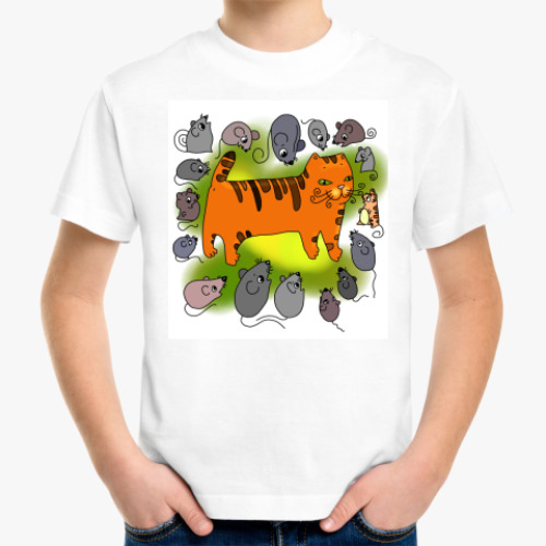 Детская футболка с принтом Кот и мыши