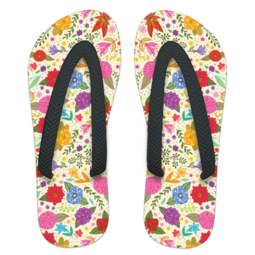 Шлепанцы (сланцы) с принтом Цветочная поляна