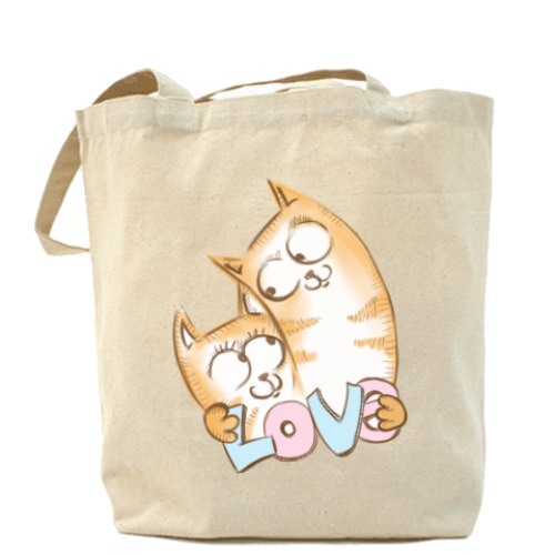 Сумка шоппер с принтом love и котэ