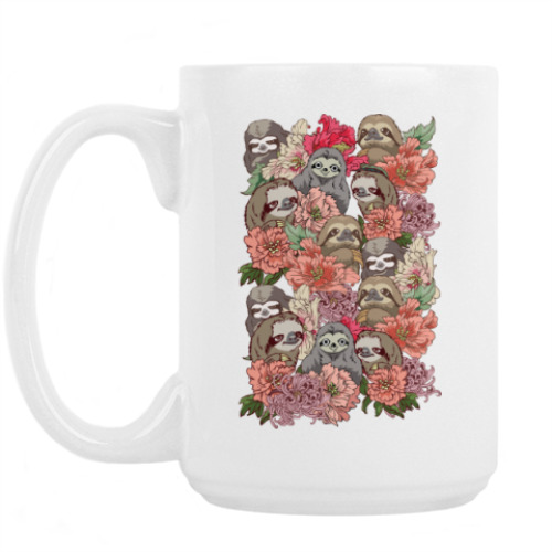 Кружка с принтом Ленивцы в цветах