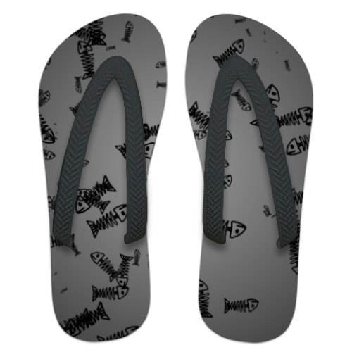 Шлепанцы (сланцы) с принтом Скелетики рыб