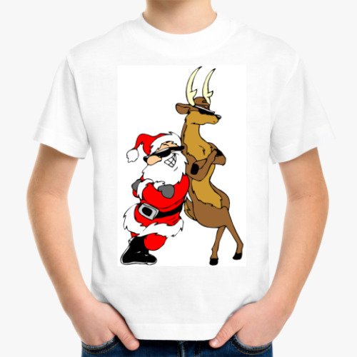 Детская футболка с принтом Санта и Олень