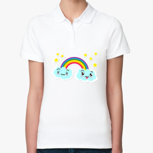 Женская рубашка поло (печать) с принтом Улыбка радуги