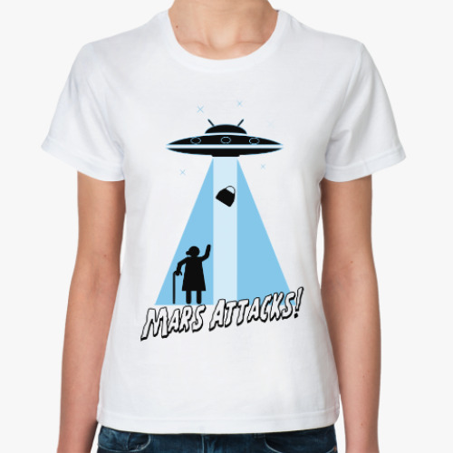 Классическая футболка с принтом Нло с Бабкой