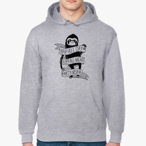 Толстовка худи с принтом Ленивец