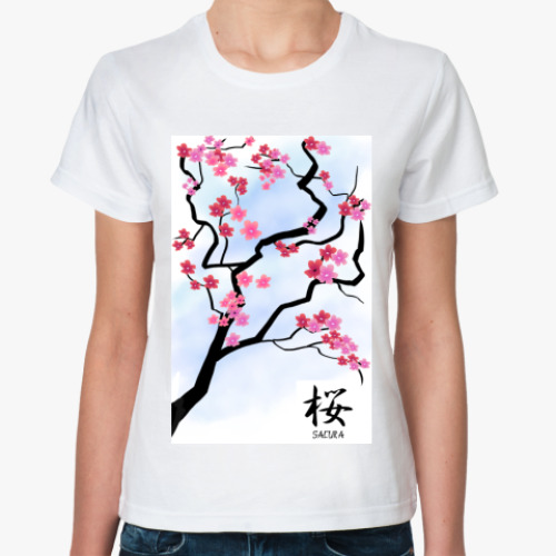 Классическая футболка с принтом  Сакура
