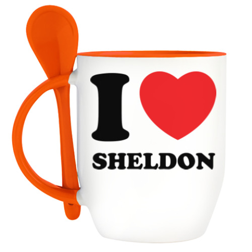 Кружка с ложкой с принтом I Love Sheldon