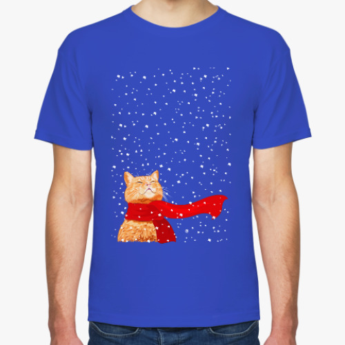 Футболка с принтом Новогодний котик в снегу