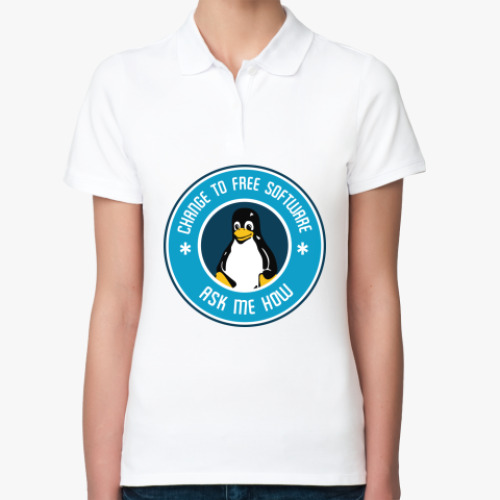 Женская рубашка поло (печать) с принтом Change to Free Software Ask me how