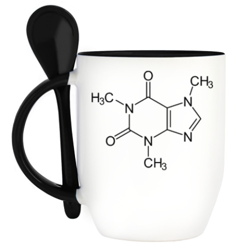 Кружка с ложкой с принтом Caffeine