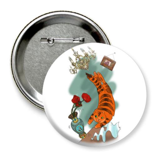 Значок 75мм с принтом Рыжий кот шалун