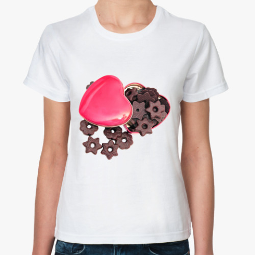 Классическая футболка с принтом Шоколадные звездочки в сердце