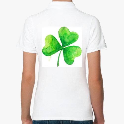 Женская рубашка поло (печать) с принтом Акварельный клевер