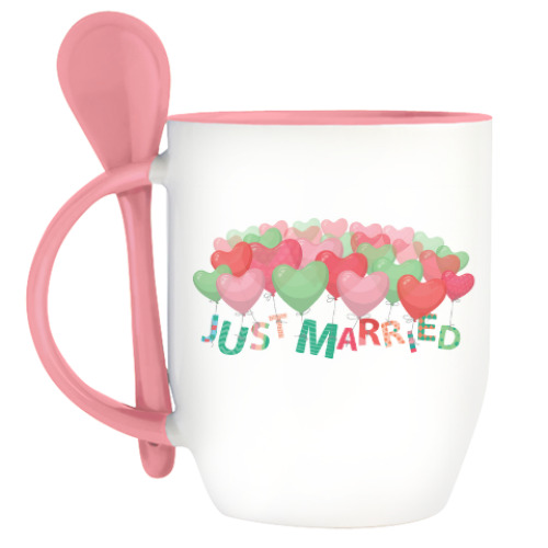 Кружка с ложкой с принтом Just married / Женатики