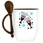 Кружка с ложкой Удивлённые олени