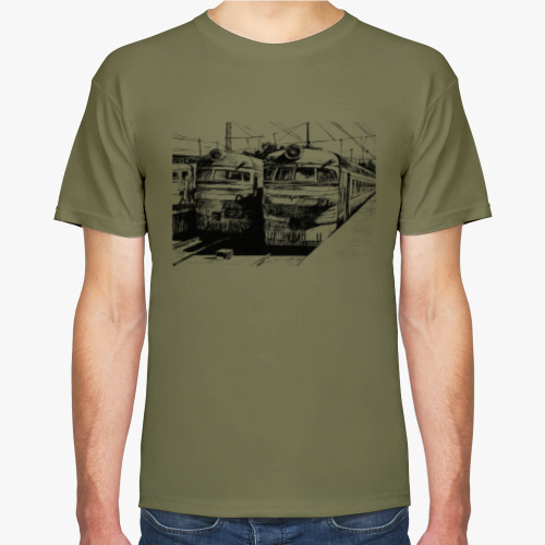 Футболка с принтом Электропоезда. Железная дорога