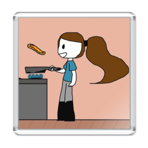 Магнит с принтом Девочка печет блинчики