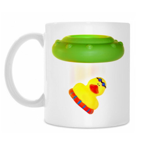 Кружка с принтом Уточку похищают инопланетяне