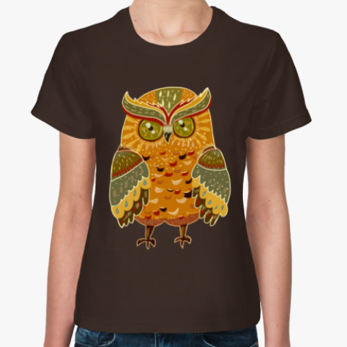 Женская футболка с принтом Яркая сова