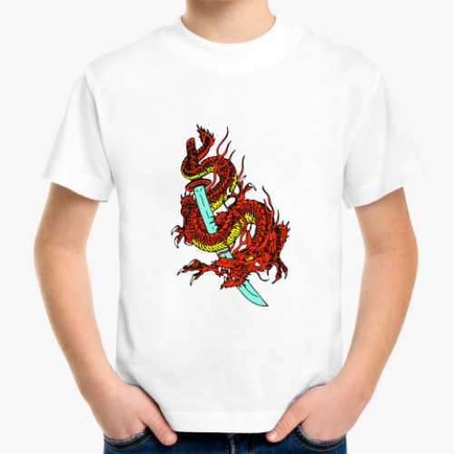 Детская футболка с принтом Дракон и катана