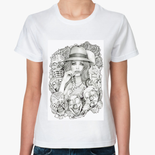 Классическая футболка с принтом Old School Girl