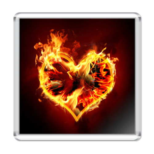 Магнит с принтом Пламенное сердце