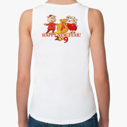 Женская майка с принтом 2019 год. Забавная парочка: кабанчик и свинка