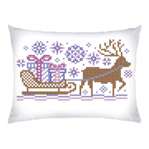 Подушка с принтом Олень с подарками
