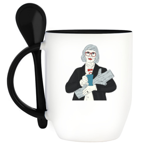 Кружка с ложкой с принтом Дама с поленом