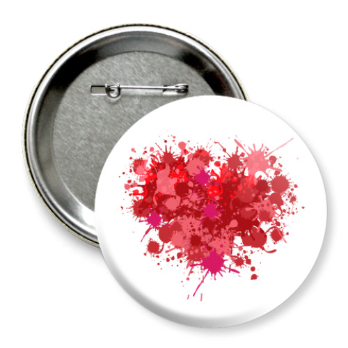 Значок 75мм с принтом Сердце из брызг краски