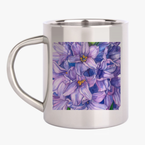 Кружка металлическая с принтом Цветок гиацинт акварель