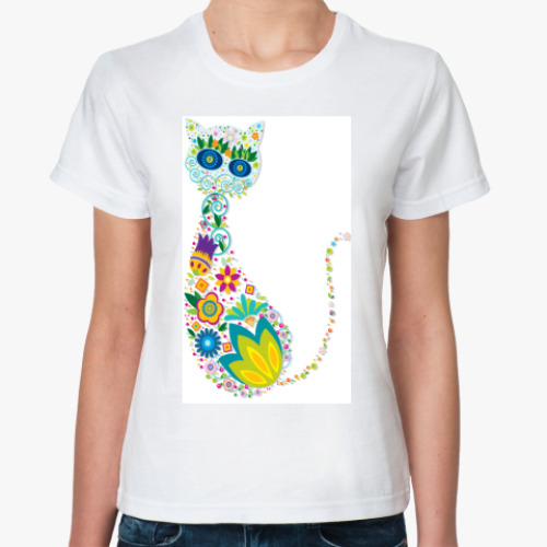 Классическая футболка с принтом   Цветная кошка