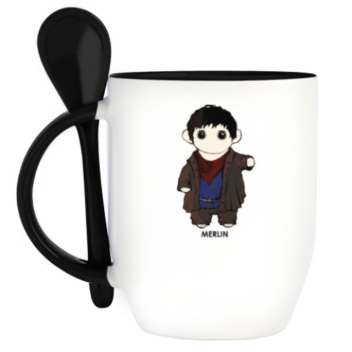 Кружка с ложкой с принтом Merlin ( Colin Morgan )