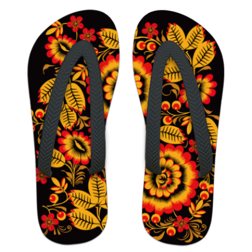 Шлепанцы (сланцы) с принтом Хохлома Black