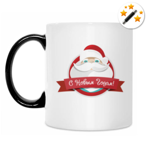 Кружка-хамелеон с принтом новый год, дед мороз