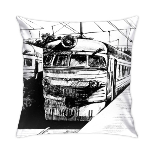 Подушка с принтом Электропоезда. Железная дорога