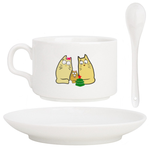 Кофейный набор с принтом Кошачья семейка