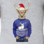 Олень хипстер новогодний в свитере и очках