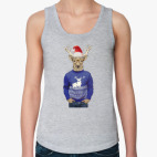 Олень хипстер новогодний в свитере и очках