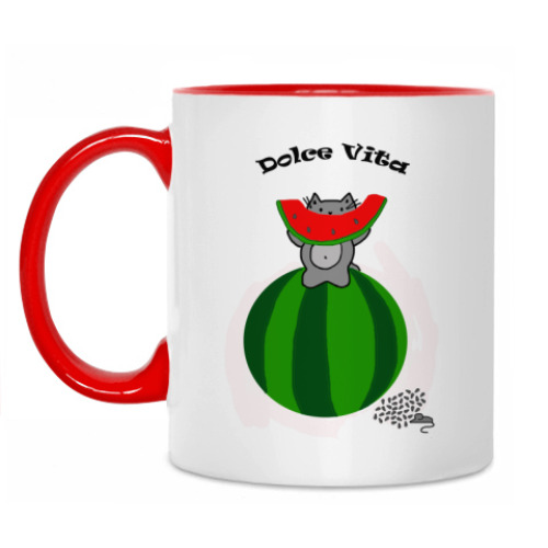 Кружка с принтом Кот с арбузом