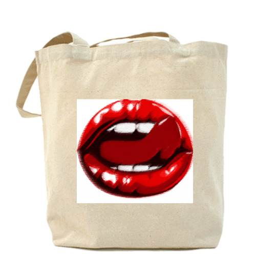 Сумка шоппер с принтом Губы и язык