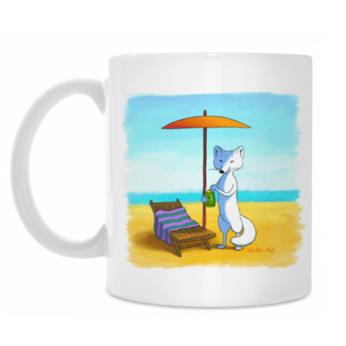 Кружка с принтом Песец на пляже