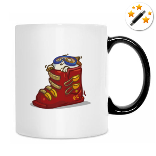 Кружка-хамелеон с принтом Лыжекот — Пятничный Котик №41