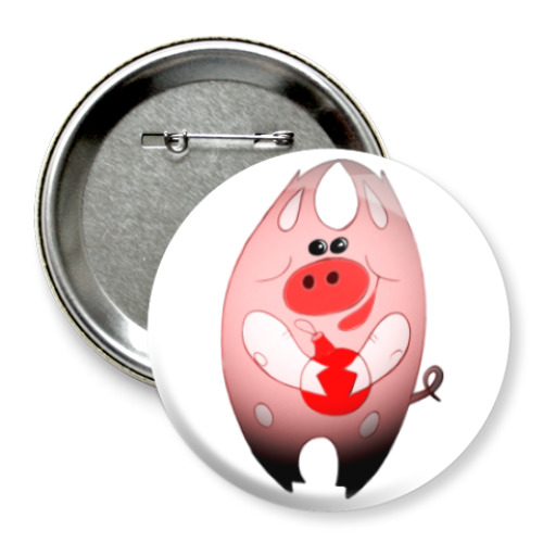 Значок 75мм с принтом Свинни Хрю с елочной игрушкой