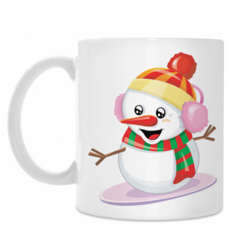 Кружка с принтом Снеговик Сноубордист