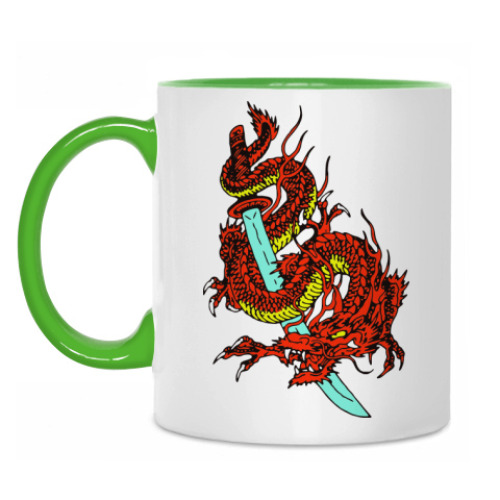 Кружка с принтом Дракон и катана