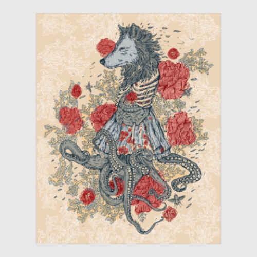 Постер с принтом Волк-девушка-осьминог