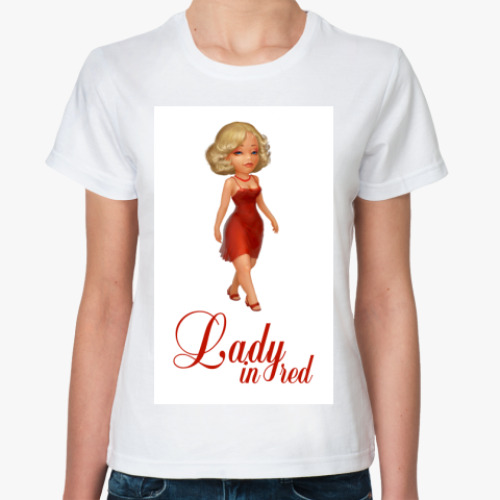Классическая футболка с принтом Lady in red